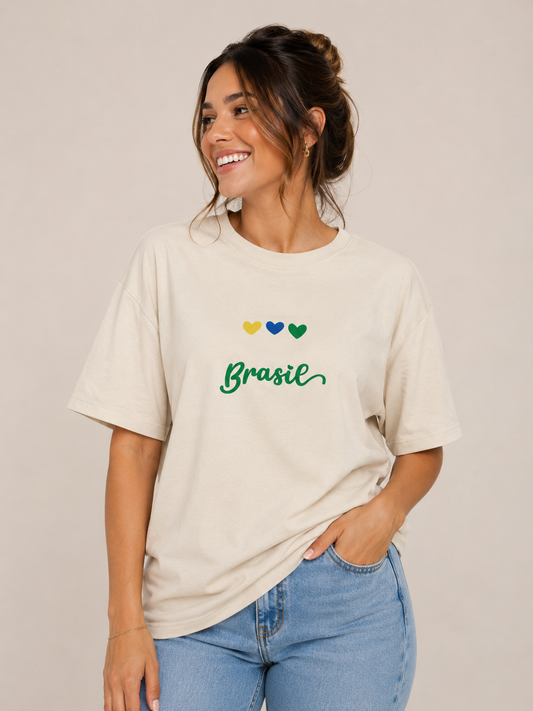 Camiseta Oversized | Brasil Corações Unissex