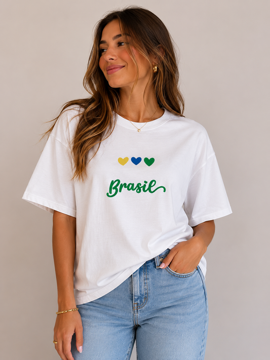 Camiseta Oversized | Brasil Corações Unissex
